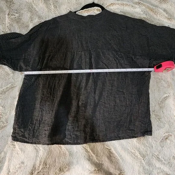 Eileen Fisher Organic Linen Checkered Button Down Shirt - Picture 4 of 7